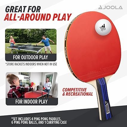 JOOLA Premium Table Tennis Set 4 Regulation Ping Pong PaddlesTraining Ping Pong Balls and Carrying Case