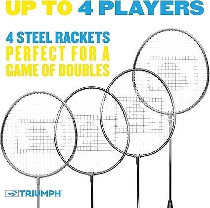 Triumph Sports 4Player Badminton Set with 4 Rackets 3 Shuttlecocks and 1 Carry Case Black