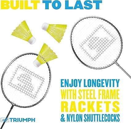 Triumph Sports 4Player Badminton Set with 4 Rackets 3 Shuttlecocks and 1 Carry Case Black